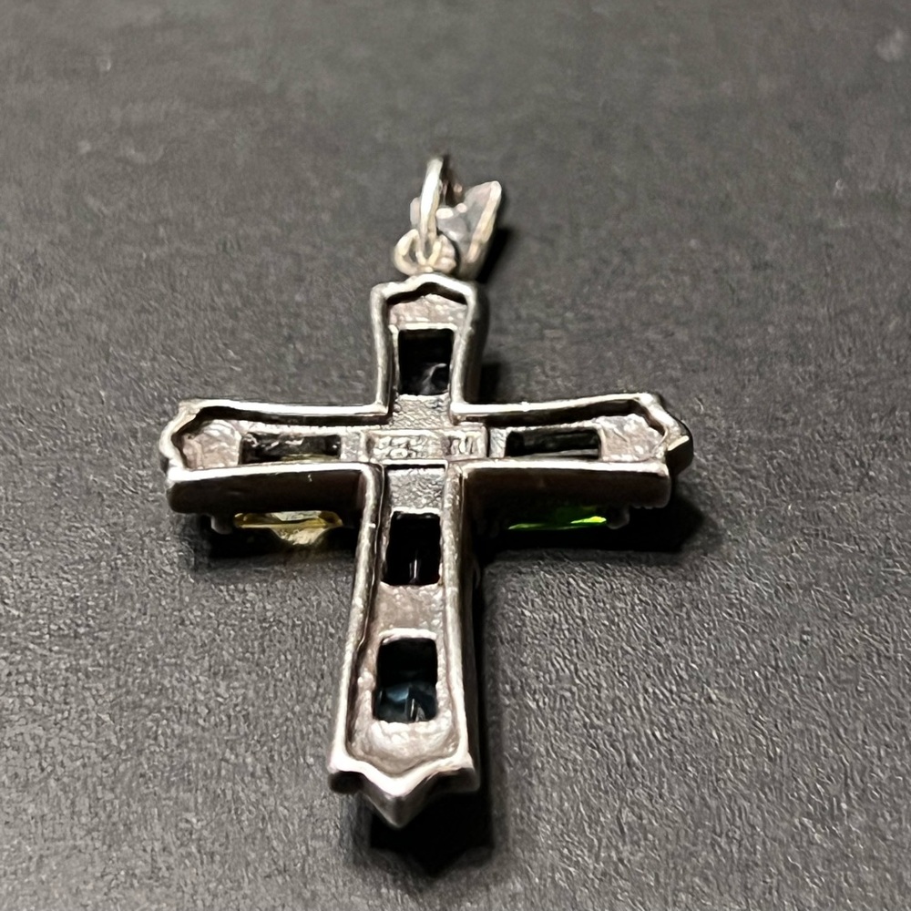 Sterling Silver Multicolor Gemstone Cross Pendant - Women’s Jewelry - Picture 4 of 6